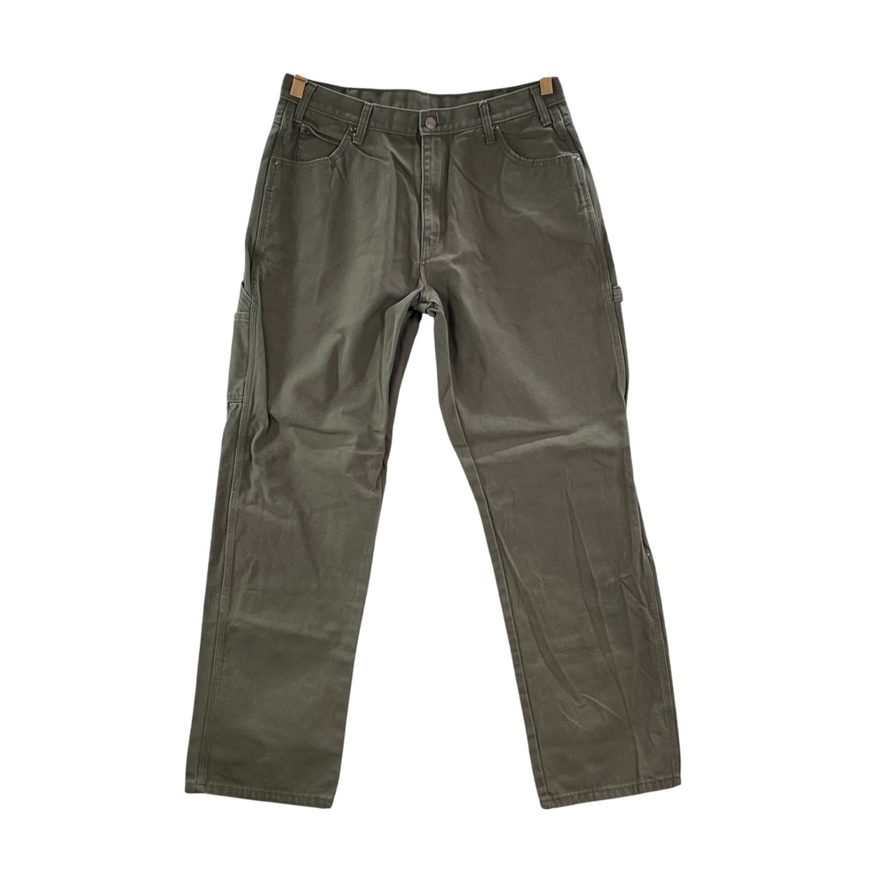 Dickies Carpenter Pants Mens 35x31 Olive Green Duck Canvas Relaxed Fit Workwear